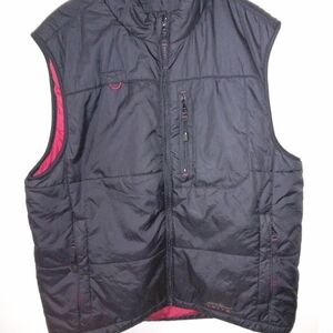 Eddie Bauer Men's Dark Puffer Vest with Red Highlights